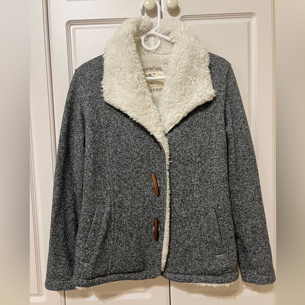 O'neill Charcoal & White Toggle Button Teacup Jac… - image 1